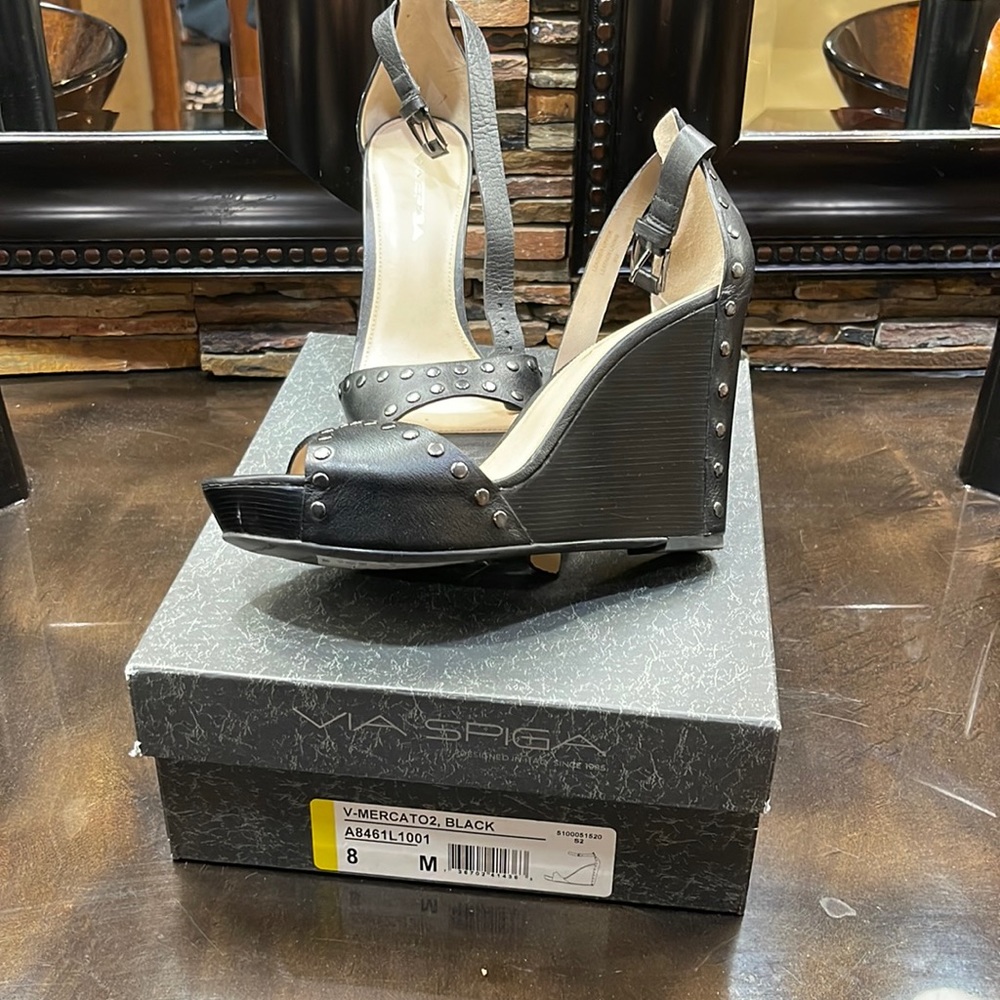 VIA SPIGA Black Wedge Heels! Brand New! Size 8 M